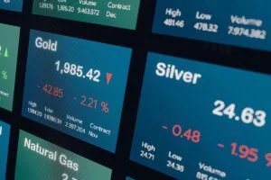 Gold and silver commodity trading chart analysis.